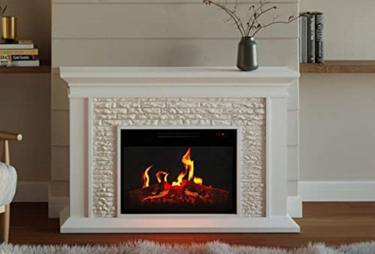 Electric Fireplace with Mantel – Freestanding Heater with Remote Control, Light-Adjustable LED
